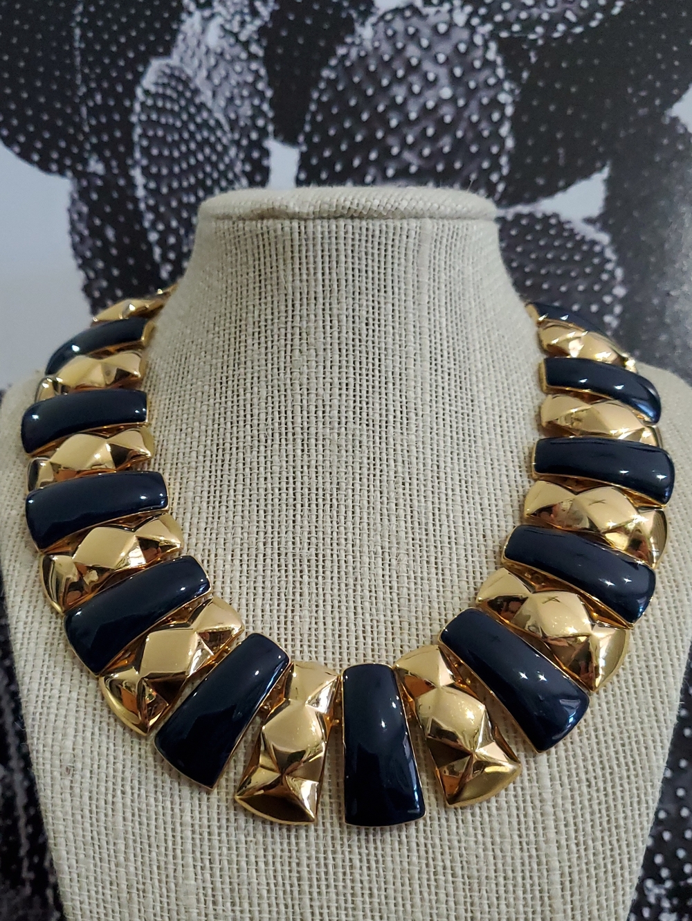 Monet Gold Navy Statement Collar Necklace Classic Nautical Career Chunky Drama